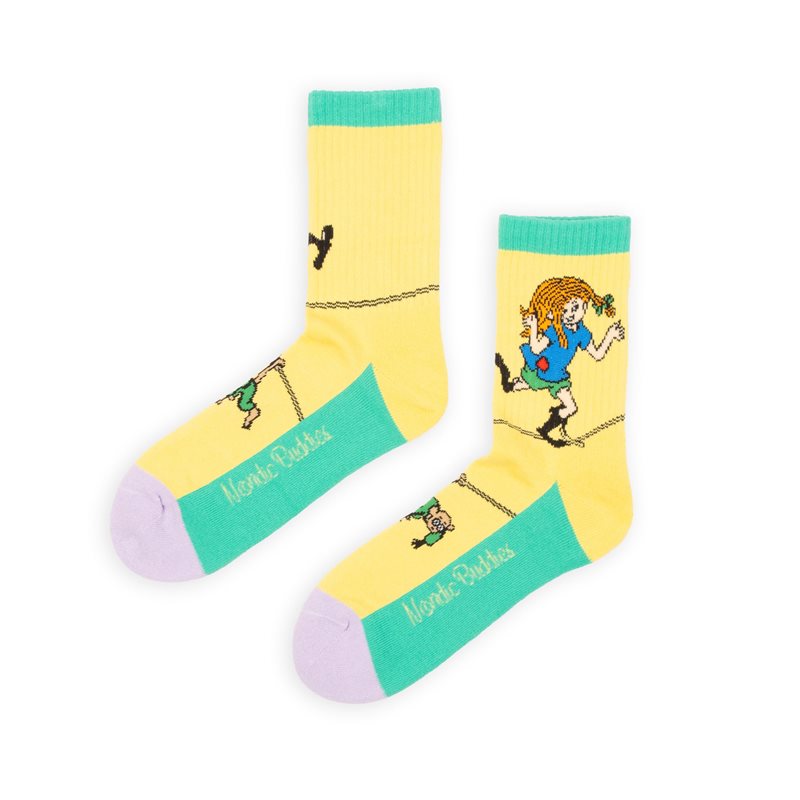 Pippi Långstrump lindans damstrumpor retro gul & grön