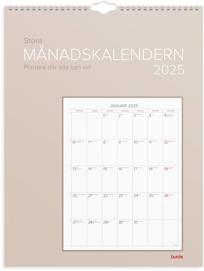 Väggkalender 2025 Stora Månadskalendern