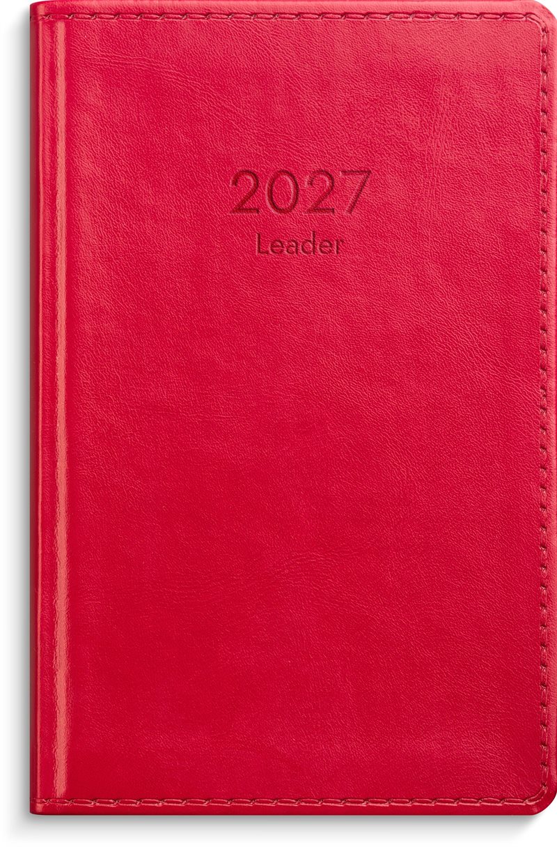 Kalender 2027 Leader rött konstläder