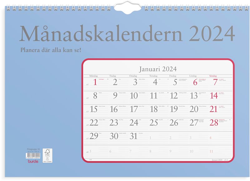 Väggkalender 2024 Månadskalendern