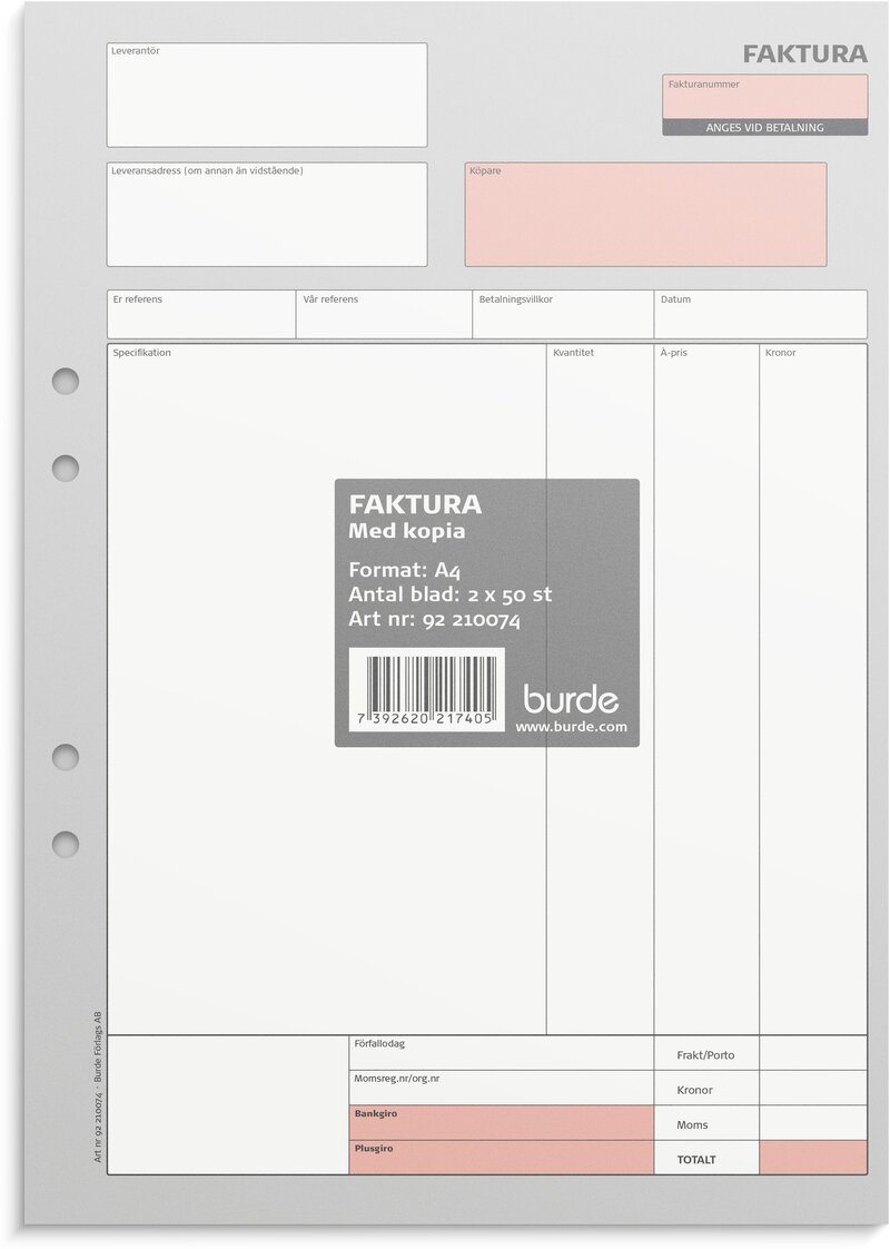 Faktura A4 med 1 kopia 2 x 50 blad