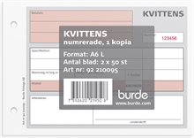 Kvittens A6L med 1 kopia numrerade. 2 x 50 blad