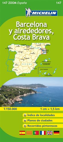 Barcelona y Alrededores Costa Brava Michelin 147 delkarta Spanien : 1:150000